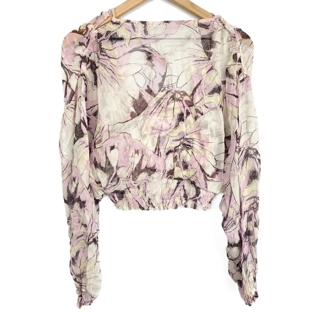 NWT By Anthropologie Floral Blouse S Purple Fairy‎ Pastel Sheer Peasant Whimsy